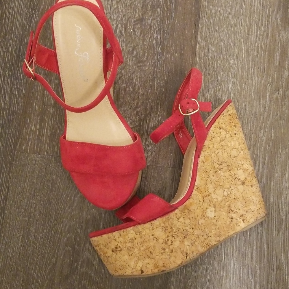 Red Suede and Cork Wedges